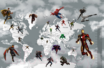 Фотообои листовые Citydecor Superhero 4 (400x260, карта мира с ростомером)