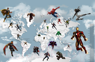 Фотообои листовые Citydecor Superhero 5 (400x260, карта мира с ростомером)