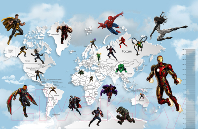 Фотообои листовые Citydecor Superhero 6 (400x260, карта мира с ростомером)