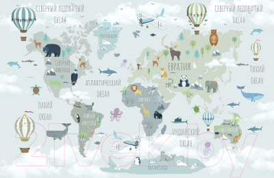 Фотообои листовые Citydecor Карта мира на русском 10 (400x260)