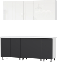 Кухонный гарнитур SV-мебель Модерн 2.0м без столешниц (белый/белый глянец бруно/графит) - 