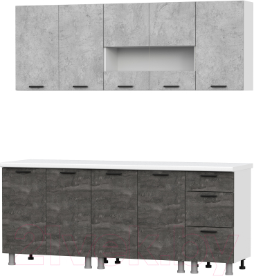 Готовая кухня SV-мебель Модус 2.0м ЛДСП без столешниц (белый/цемент светлый/камень темный)