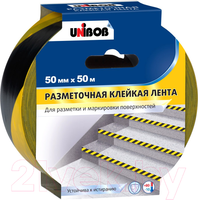 Лента сигнальная Unibob 0.05x50м / 48905 (желтый/черный)