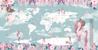 Фотообои листовые Citydecor Princess Карта мира с ростомером 15 (500x260)