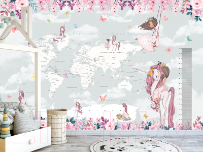 Фотообои листовые Citydecor Princess Карта мира с ростомером 16 (500x260)