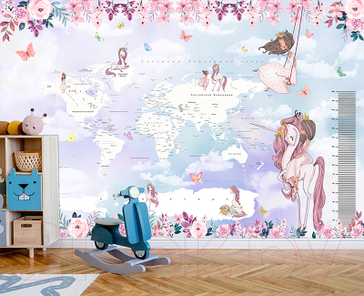 Фотообои листовые Citydecor Princess Карта мира с ростомером 17 (500x260)