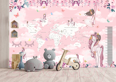 Фотообои листовые Citydecor Princess Карта мира с ростомером 20 (500x260)