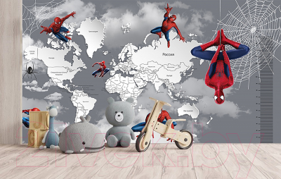 Фотообои листовые Citydecor Superhero Spiderman карта мира с ростомером 5 (500x260)