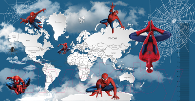 Фотообои листовые Citydecor Superhero Spiderman карта мира с ростомером 8 (500x260)