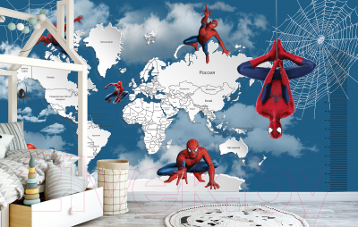 Фотообои листовые Citydecor Superhero Spiderman карта мира с ростомером 8 (500x260)