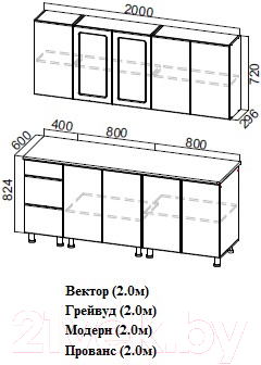 Кухонный гарнитур SV-мебель Прованс 2.0м МДФ без столешниц (белый/фисташковый текстурный/фисташковый)