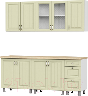 Готовая кухня SV-мебель Прованс 2.0м МДФ без столешниц (белый/фисташковый текстурный/фисташковый)