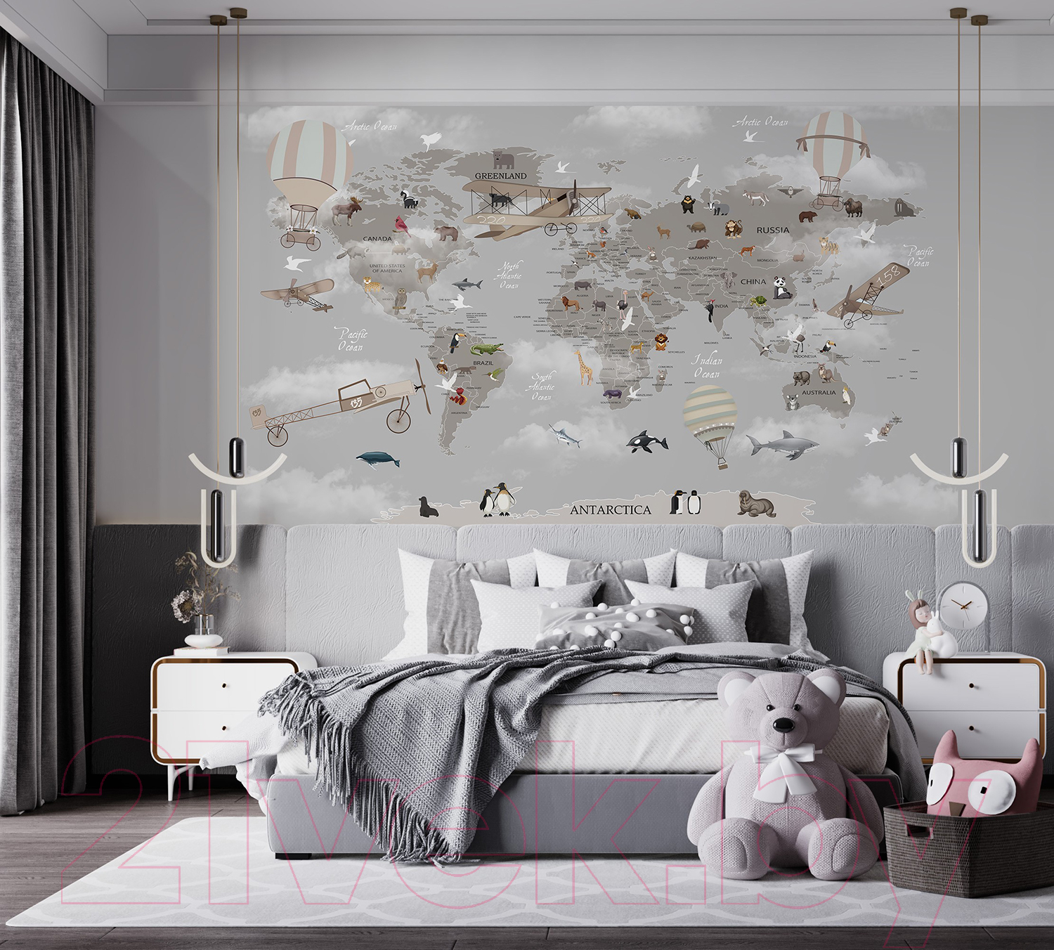 Фотообои листовые Citydecor Карта мира на английском 1 (500x260) — фото 2
