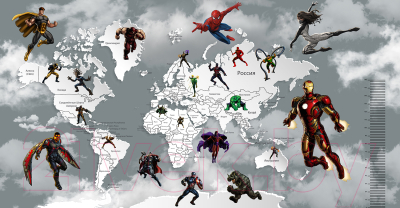 Фотообои листовые Citydecor Superhero карта мира с ростомером 4 (500x260)
