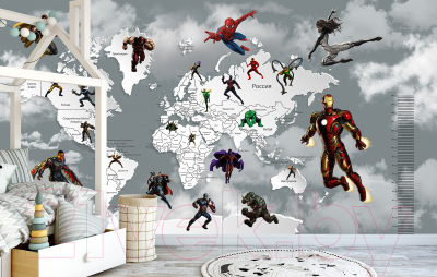 Фотообои листовые Citydecor Superhero карта мира с ростомером 4 (500x260)