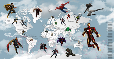 Фотообои листовые Citydecor Superhero карта мира с ростомером 5 (500x260)