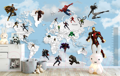 Фотообои листовые Citydecor Superhero карта мира с ростомером 6 (500x260)