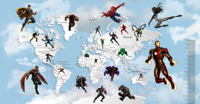 Фотообои листовые Citydecor Superhero карта мира с ростомером 6 (500x260)
