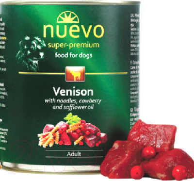 Влажный корм для собак Nuevo Dog Adult Venison & Noodles & Cowberry / 95002 (800г)