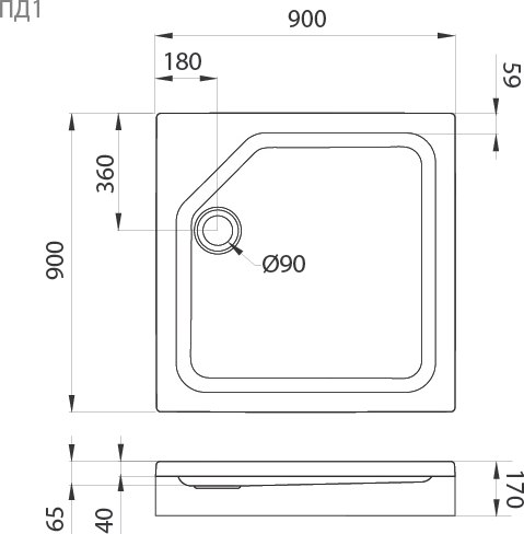 Купить Душевой поддон Triton Квадратный ПД1 90x90x17  