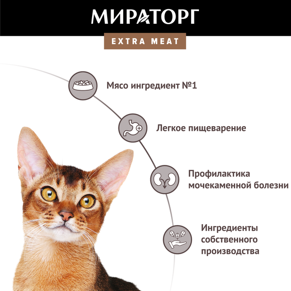 Сухой корм для кошек Мираторг Extra Meat для домашних кошек с говядиной / 1010024149 (400г)