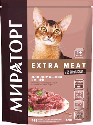 Сухой корм для кошек Winner Мираторг Extra Meat для домашних кошек с говядиной / 1010024149 (400г)