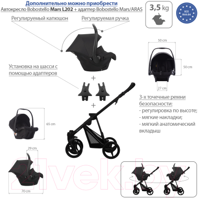 Детская универсальная коляска Bebetto Nitello 2 в 1 черная рама (LJ195)