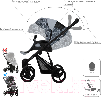 Детская универсальная коляска Bebetto Nitello 2 в 1 черная рама (11)