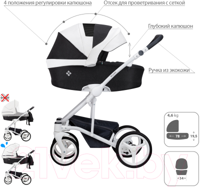 Детская универсальная коляска Bebetto Torino 2 в 1 белая рама (01)