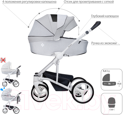 Детская универсальная коляска Bebetto Torino 2 в 1 белая рама (05)