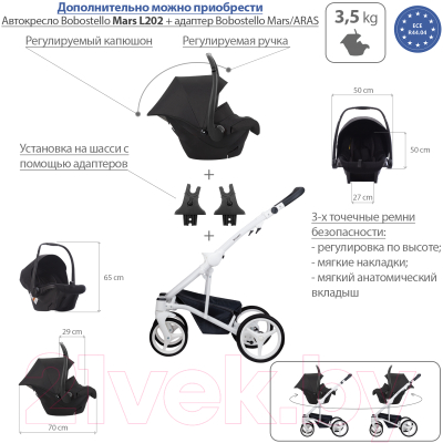 Детская универсальная коляска Bebetto Torino 2 в 1 белая рама (05)