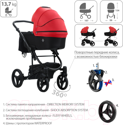 Детская универсальная коляска Bebetto Torino 2 в 1 черная рама (07)