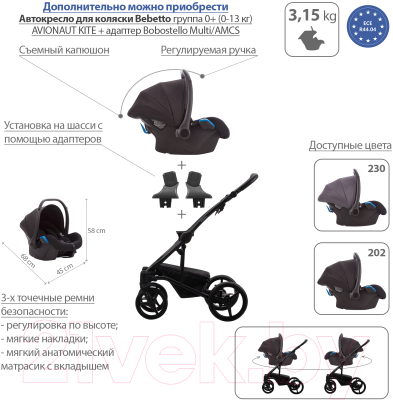 Детская универсальная коляска Bebetto Torino Tex 2 в 1 черная рама (04)