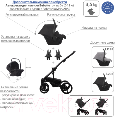 Детская универсальная коляска Bebetto Torino Tex 2 в 1 черная рама (04)