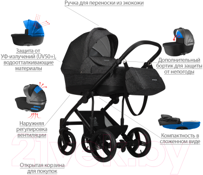 Детская универсальная коляска Bebetto Magnum Lux 2 в 1 черная рама (06)