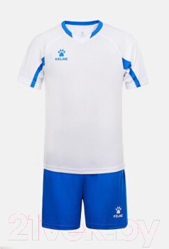 Футбольная форма Kelme Short-Sleeved Football Suit / 8251ZB3002-100 (р.130, белый/синий)