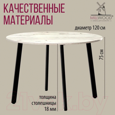 Обеденный стол Millwood Шанхай Л18 d120 (дуб белый Craft/металл черный)