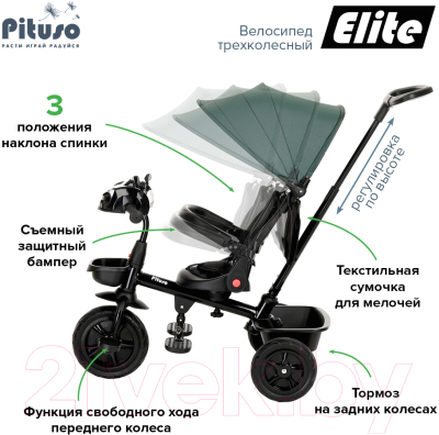 Трехколесный велосипед с ручкой Pituso Elite / JY-T07B (зеленый)