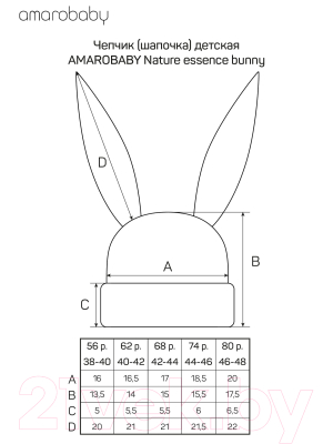 Шапочка для малышей Amarobaby Nature Essence Bunny / AB-OD22-NE16Bu/06-44 (розовый)