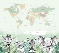 Фотообои листовые Vimala Карта мира зверята (270x300) - 