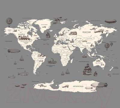 Фотообои листовые Vimala Серая карта мира (270x300)