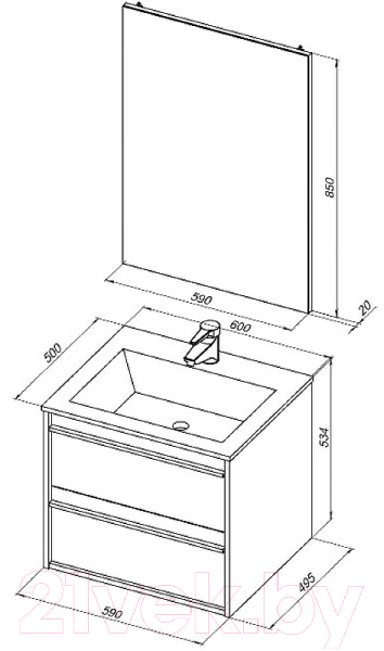 Тумба с умывальником Aquanet Lino 60 / 298570