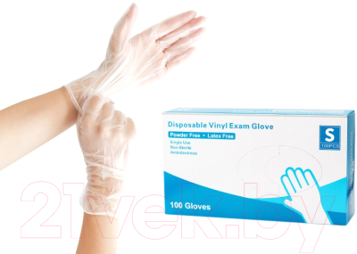 Перчатки одноразовые Vinyl Gloves Exam Clear (S, 100шт)