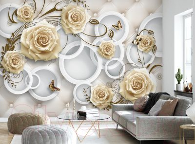 Фотообои листовые Vimala 3D Бежевые розы и круги (270x400)