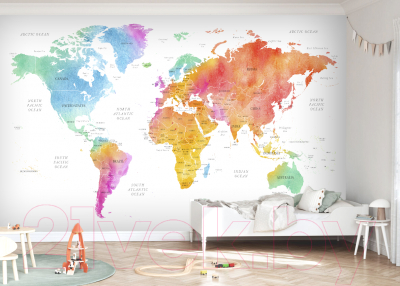 Фотообои листовые Vimala Карта мира акварель (270x400)