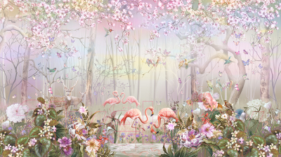 Фотообои листовые Vimala Фламинго в лесу (270x400)