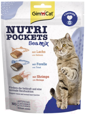 Лакомство для кошек GimCat Nutri Pockets Морской Микс лосось, форель, креветки 419176 (150г)