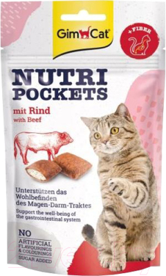 Лакомство для кошек GimCat Nutri Pockets с говядиной и солодом / 419213 (60г)