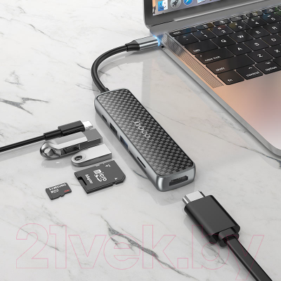 USB-хаб Hoco HB24 (металлик)