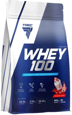 Протеин Trec Nutrition Whey 100 (900 грамм, клубника)